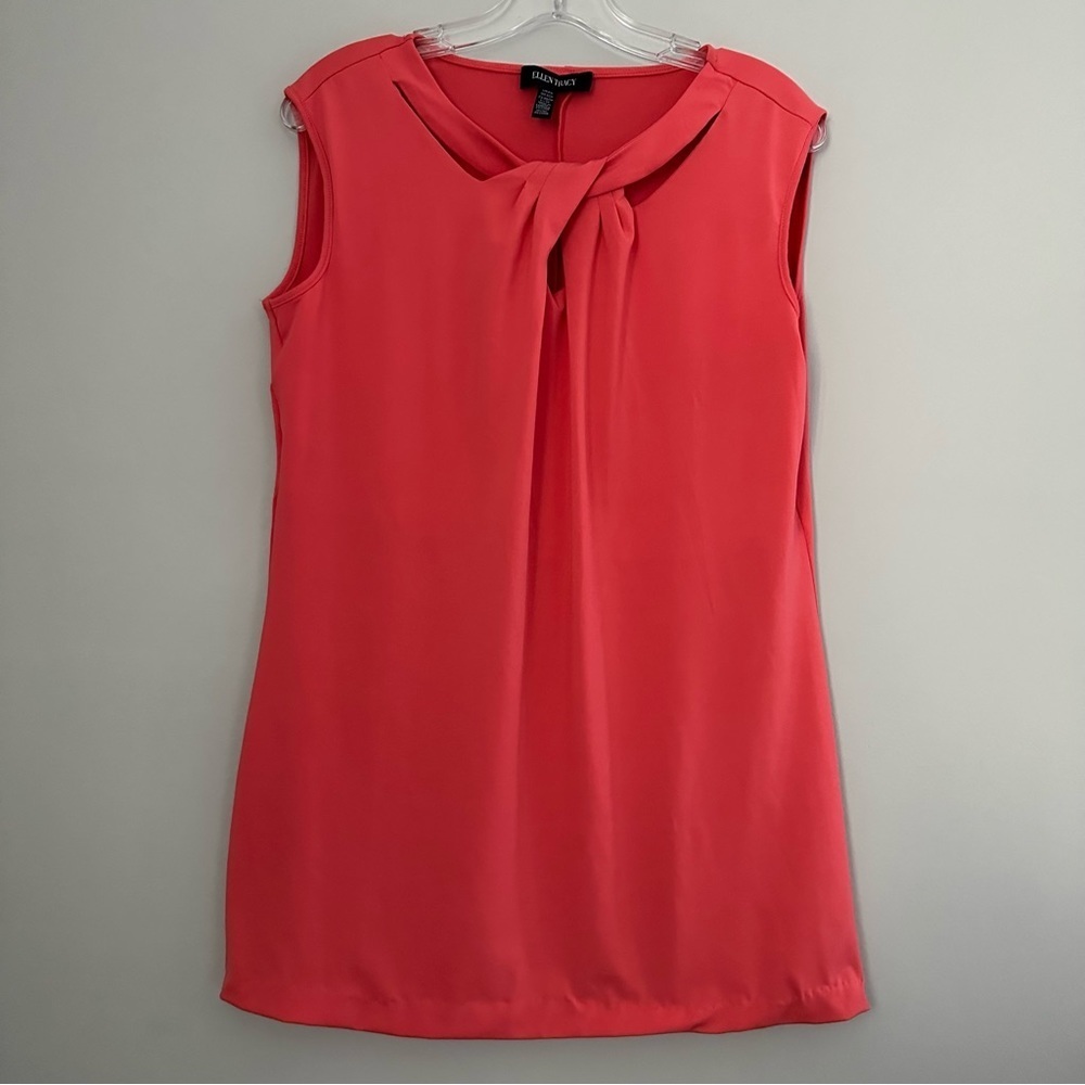 Ellen Tracy Neck twist cutout jersey matte coral sleeveless blouse